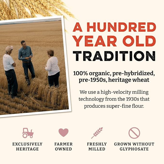 Sunrise Flour Mill Heritage Whole Wheat Bread Blend - 5 lb | USDA Organic All Purpose Flour Unbleached - Non-GMO, Kosher, Grown Without Glyphosate, Ancient Grains, Bread Flour Organic.