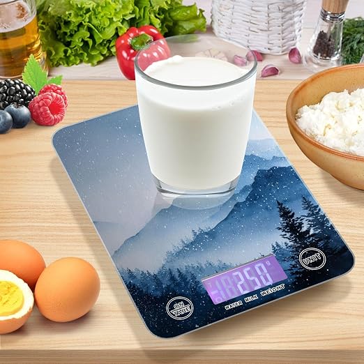 Food Scale Kitchen Scale for Baking Cooking Digital Food Weighing Measuring Scale Small Waterproof Electric Food Scale Watercolor Winter Mountain Blue