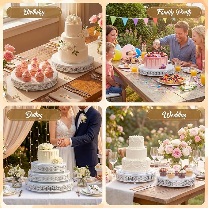 Wenqik 3 Pcs 16'' 14'' 12'' Metal White Cake Stand Round Cake Stands for Dessert Table Cookies Fruit Serving Tray Cupcake Dessert Pastry Riser for Wedding Birthday Party and Events (Retro Style)