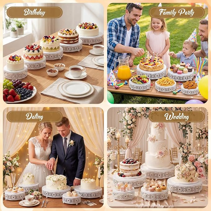 Wenqik 5 Pcs Metal White Cake Stand 16/14/12/10/8 Inch Round Cake Holder Display for Dessert Table Cookies Fruit Serving Tray Cupcake Pastry Riser for Wedding Birthday Party and Events