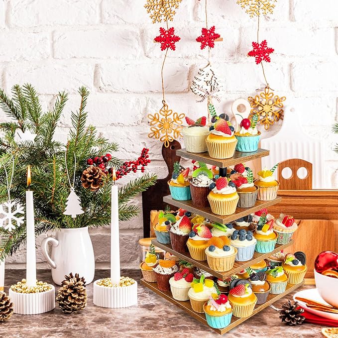 4 Tier Cupcake Stand, Wooden Cupcake Holder Stand for 50 Cupcakes Rustic Cupcake Display Stand for Wedding, Birthday