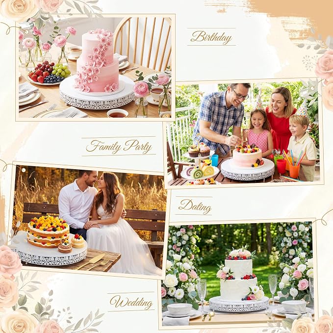 Wenqik 18 Inch White Cake Stand Set Metal Round Cupcake Dessert Stand with Cake Cutting, Flower Spatula Wedding Cupcake Pastry Display Candy Holder Display for Wedding Party Birthday Baby Shower
