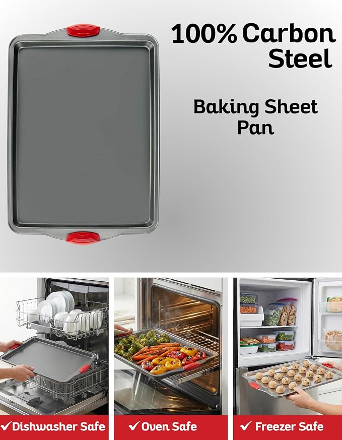 Boxiki Kitchen Non-Stick Baking & Cookie Sheet Pan Non-Toxic 11x14 Inch Rimmed Carbon Steel Baking Sheet. Dent, Warp and Rust Resistant. Heavy Gauge Steel Oven Baking Sheet. 1 Tray.