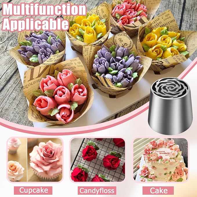 Jiozermi Extra Large Russian Piping Tip, Stainless Steel Flower Frosting Tip Icing Nozzle Floral Icing Nozzle for Birthday Cake Cupcake Decorating Frosting, Cream Baking Cookie DIY, SL48