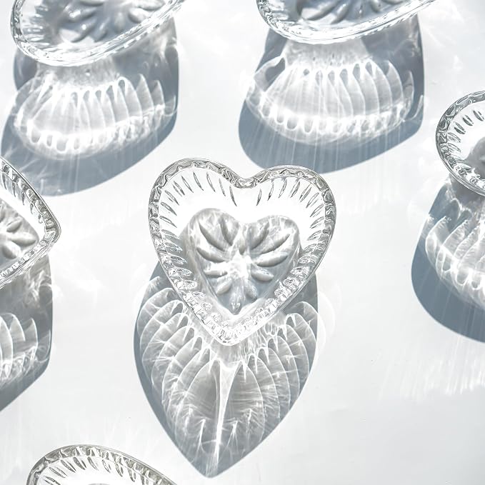 kanpura 6 Pack Mini Glass Bowls, 2 oz Dipping Bowls, Heart Small Prep Bowl | Crystal Pinch Bowls for Spice, Sauce, Candy, Dessert, Ice Cream, Dishwasher Safe
