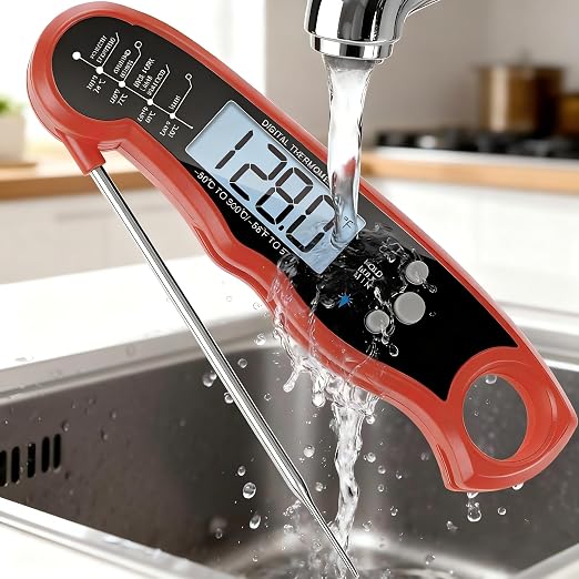 Digital Instant Read Meat Thermometer for Cooking, Fast Accurate Food Thermometer with Backlit Display and Stainless Steel Probe, Perfect for BBQ, Grill, Kitchen, Steak, Turkey, Chicken, and Baking
