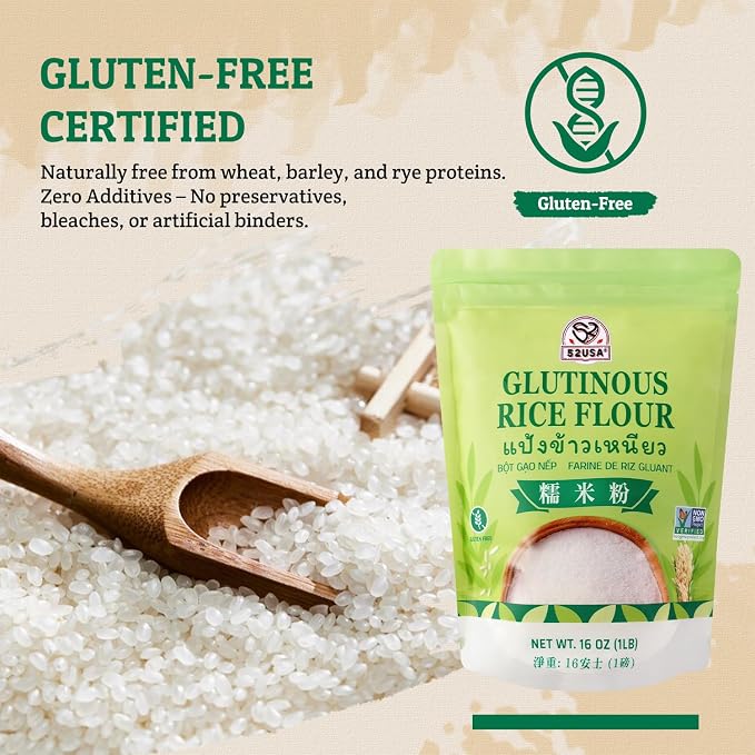 52USA Glutinous Rice Flour 32 Ounce (Basic), 1 Pound (Pack of 2), Rice Flour for Baking or Cooking, Product of THAILAND, All Natural White Rice Flour, Vegan