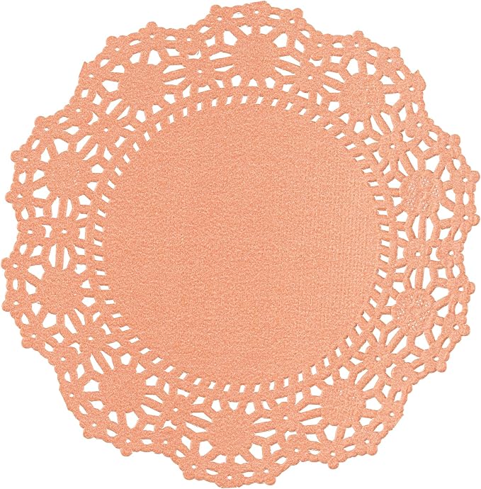 Pastry Tek 4 x 4 Inch Paper Lace Doilies, 100 Disposable Table Doilies - Elegant Lace Finish, Long Lasting, Coral Paper Doily, for Pastries, Cupcakes, Desserts - Restaurantware