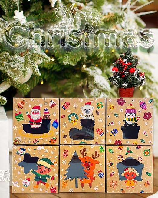 qiqee Christmas Shoes Bakery Boxes with Window 30pcs 4x4x2.5 Mini Cookie Boxes Macaron Boxes Small Donut Pastry Boxes for Christmas