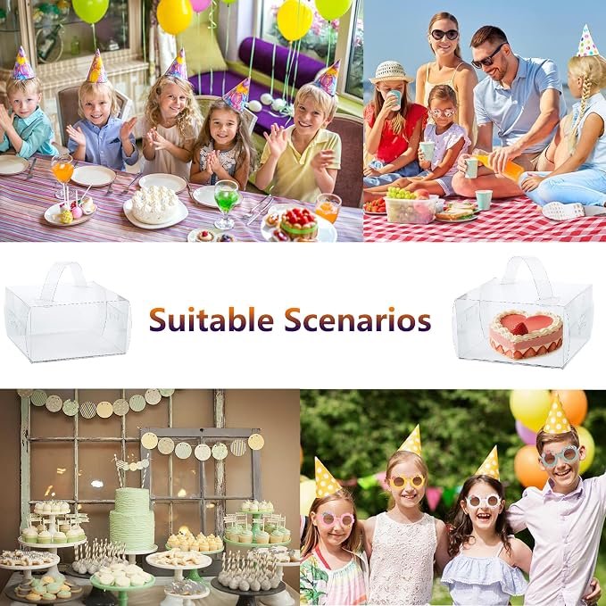 7 x 7 x 4 Inches Clear Cake Boxes with Handles, 20 Pcs 5inch 6inch Transparent Bakery Boxes,Clear gift boxes for 4-6 Inch Bundt Cake, Pie, Bakery