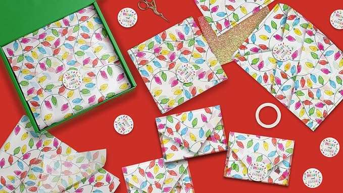 1.5 Inch Round 500 Count Merry and Bright Christmas Perforated Roll Stickers - Thank You Labels for Favors - Packing Thank You Stickers for Small Business Store Owners