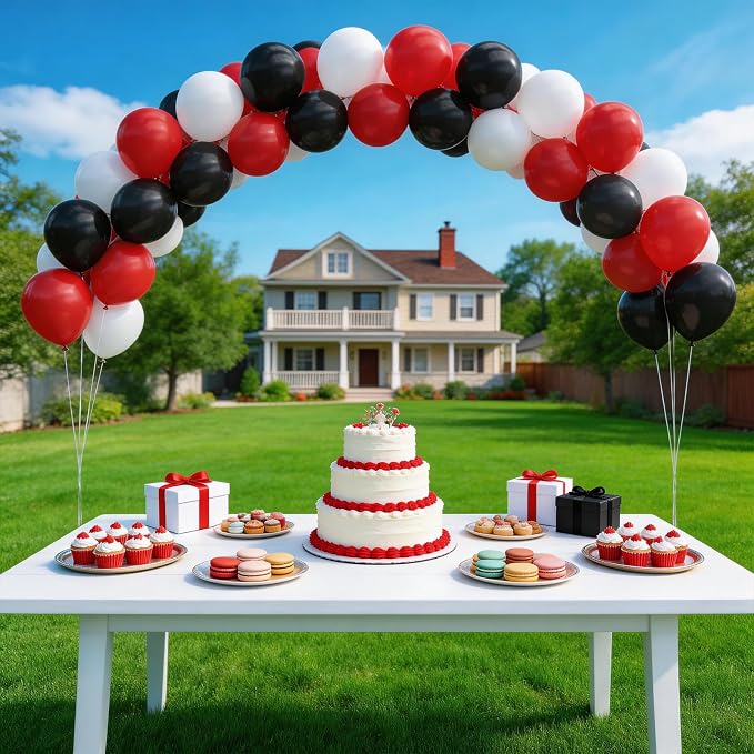 160Pcs Red Black White 12 Inch Matte Latex Balloons Bulk for Birthday Graduation Racing Car Poker Card Party Decorations