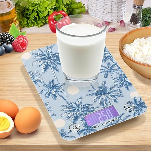 Food Scale Kitchen Scale Food Weight Scales Digital Weight Grams and Ounces Small Electronic Food Scale for Baking Cooking Light Blue Palm Trees and Sun
