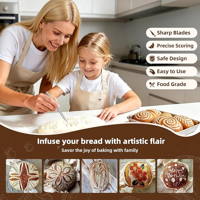 2 Pcs Bread Lame Sourdough Scoring Tool for Bread Baking Bread Scorer Dough Scoring Tool for Homemade Sourdough Bread Scoring Tool Set with 10 Replacement Blades & 1 Storage Case