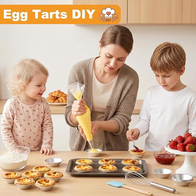 Yesland 40 Pack Mini Egg Tart Mold, 2.8 Inch Aluminum Tart Tin Pans, Pie Tartlets Dessert Molds, Nonstick Reusable Baking Cups for Cupcake, Cookie, Pudding, Silver