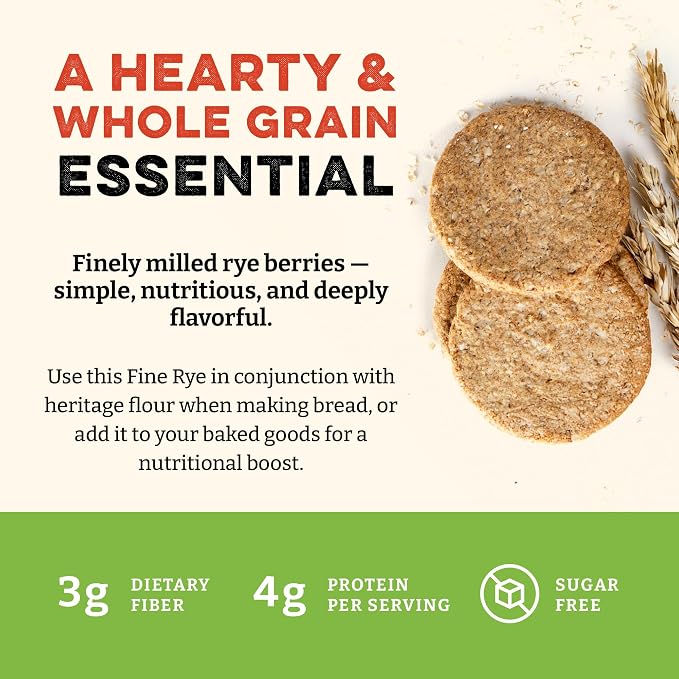 Sunrise Flour Mill Organic Fine Rye Flour | 2 LB | Rye Flour Organic | Whole Grain Bread Flour for Sourdough | No Artificial Ingredients | Non-Aluminum Baking Powder