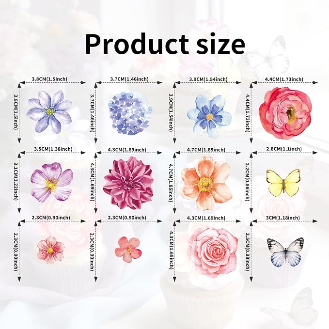 138pcs Edible Flower Butterflies Cake Topper Wafer Paper Flower Cupcake Toppers Mixed Size Hawaiian Flower Cake Decorations for Tropical Luau Birthday Baby Shower Party Supplies