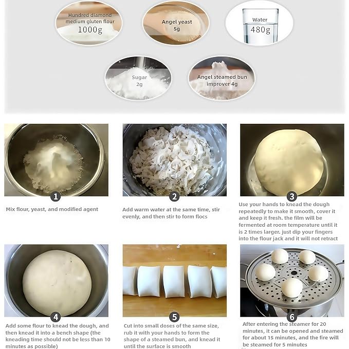 Angel steamed bun improver, fluffy homemade baozi, improver fluffy,(To be used with yeast) 75g (15g*5 packs) 馒头改良剂(需要配合酵母一起使用 )75g(15g*5包)