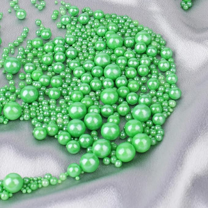 Green Pearl Sprinkles for Cake Decorating, 4 Sizes Sugar 130g/4.6oz, Cupcake, Ice Cream, Donuts, Macaron Toppings Supplies (2mm, 4mm, 7mm, 1cm)