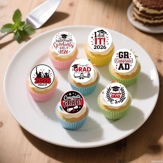 63 PCS Edible 2026 Graduation Cupcake Toppers Diploma Congrats 2026 Grad Cap Cupcake Picks Edible Class of 2026 Cake Decorations for 2026 High School/College Graduation Theme Party Supplies Dark Blue