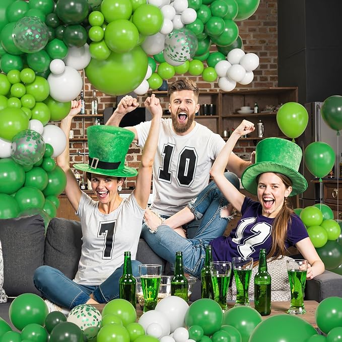 Amandir 153pcs Green Balloon Arch Garland Kit, Different Sizes 18 12 10 5inch Dark Emerald Light Lime Green Latex Confetti St Patricks Day Balloons Safari Jungle Birthday Graduation Party Decorations