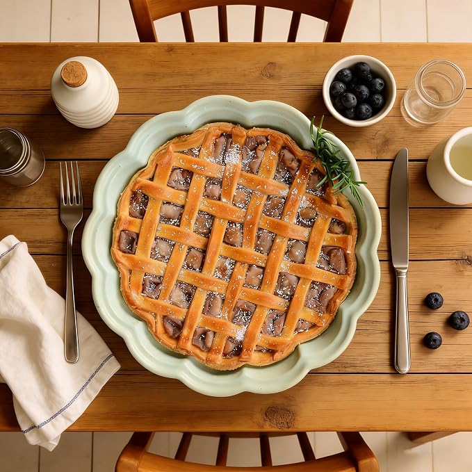 10.2 Inch Ceramic Pie Pan, Fluted Deep Pie Dish, Oven Microwave Safe, Non-Stick Porcelain Pie Plate for Apple Pie, Quiche & Tarts