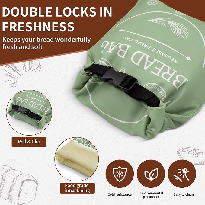 2 Pack Bread Bags for Homemade Loaf (17" x 13") - XL Reusable Sourdough Keeper to Keep Fresh, Pure Cotton Beeswax Lining, Food Storage Bag with Instructions on Gift Box (Khai& Green)