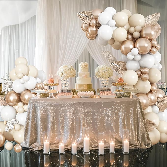 Neutral Balloon Arch Kit 142Pcs Cream White Champagne Gold Balloons Garland Kit Boho Beige Sand White Gold Nude Birthday Party Balloons for Women Baby Bridal Shower Wedding Anniversary Decorations