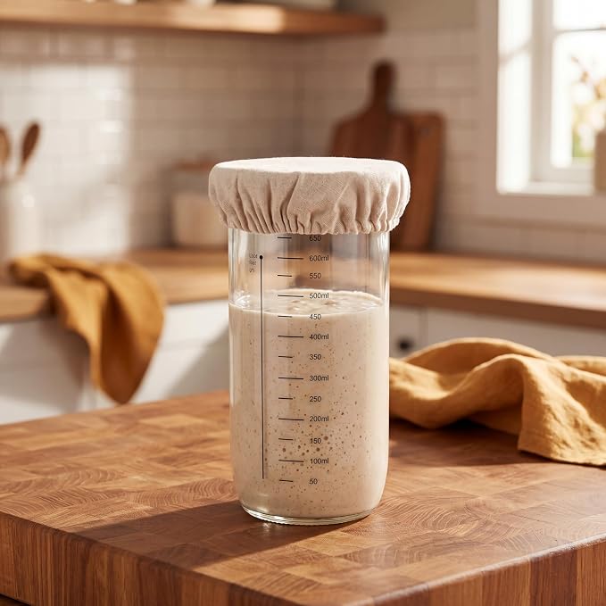 6 Pack Sourdough Starter Jar Covers - Reusable Unbleached Linen Cloth Covers for 3-4 Inch Mason Jars, Breathable Fermentation Covers for Sourdough Bread Proofing