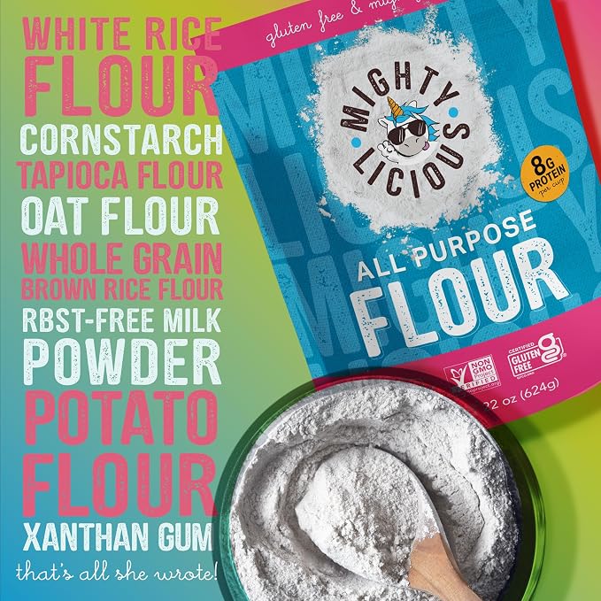 MIGHTYLICIOUS Gluten-Free All-Purpose Flour, Superfine Rice Flour, Non-GMO, Allergen-Friendly Baking Flour, Ideal for Cakes, Bread, Muffins & Cooking (3-Pack)