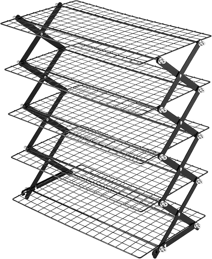 Timeet 5 Tier Upgraded Collapsible Cooling Rack with Adjustable 3 Setting Design, Stackable Baking Rack, Roasting Cooking Drying Wire Cooling Rack for Cookies Baking Roasting & Grilling