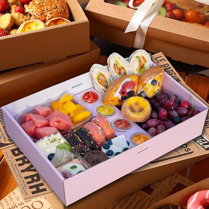 Pastry Serving Box Cardboard Heavy Duty 8PK, Assorted Food Platter Box w/Lid Indoor Outdoor for 5-8 People, Stably Filled Catering Trays w/Lid for Gift(15"x10"x3.5" Pink)