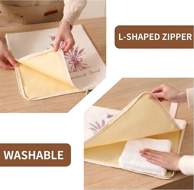 2 Pack XL Beeswax Bread Bags with Wide Zipper – Reusable Organic Linen Cotton for Sourdough, Keeps Fresh Longer