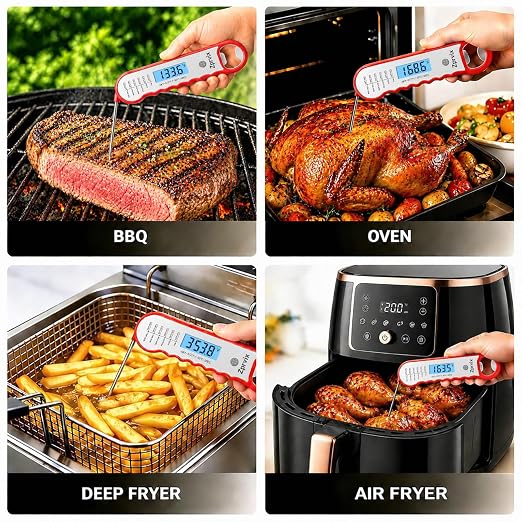 0.5s Instant Read Meat Thermometer Digital, Cooking, ±0.5°F Accuracy | Food Thermometer with Lift-to-Wake, Backlight & Auto-Rotating Display, IPX6 Waterproof for Grill, BBQ, Candy & Kitchen