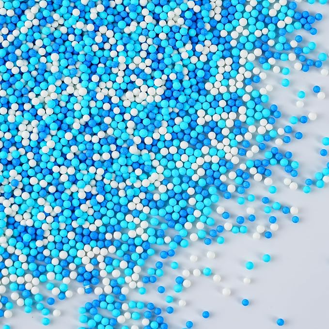 Blue and White Nonpareils Sprinkles Edible 2mm Mini Peals Sprinkle for Cake Decorating Sugar Candy Cookie Cupcake Topper Baking Decorations Halloween Christmas Baby Shower Supplies