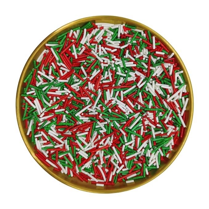 Red & White & Green Christmas Jimmy Sprinkles Edible Mix Size Jimmies Cake Decorations Soft Jimmies for Topping Ice Cream, Cookies, Cakes, Wedding, Valentine Christmas Supplies 3OZ
