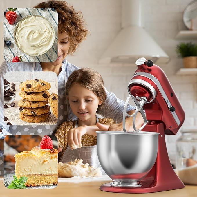 Stainless Steel Stand Mixer Attachments 3-Piece for KitchenAid 4.5-5 Qt Tilt Head Stand Mixer. Includes 6 Wire Whisk, Flat Beater, Dough Hook for KitchenAid 4.5-5 Qt Mixer Bowl