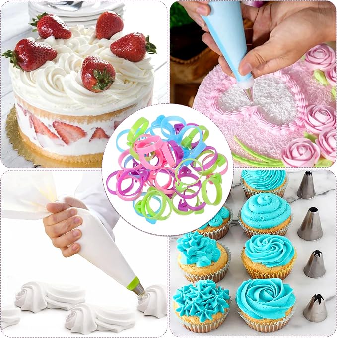 40Pcs Piping Bag Clips, Reusable Pastry Bag Ties Silicone Icing Bag Ties Decoration Bags Clips for Cookies Cupcakes Pastry Baking Supplies (4 Colors)