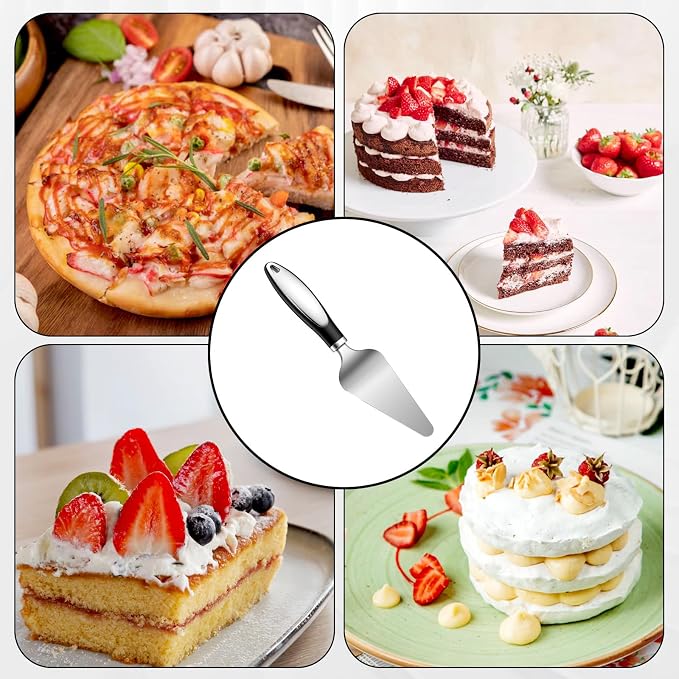 2 Pcs Cake Cutter And Server Pie Spatula Set Stainless Steel Cake Slicer, Pizza Tart Dessert Cutter, Silver Kitchen Baking Tool For Cakes Loaves Eggs And More