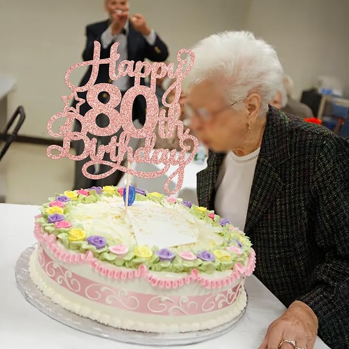 1 Pack Happy 80th Birthday Cake Topper Rose Gold Glitter 80 & Fabulous Cheers to 80 Years Old Birthday Cake Pick for Celebrating 80th Birthday Anniversary Party Cake Decorations Supplies