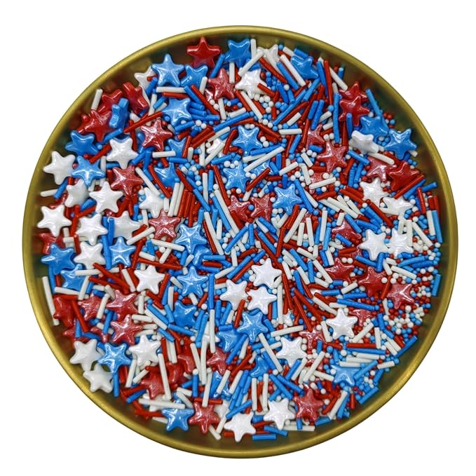 Patriotic Mixed Red & Blue & White Pearls Sprinkles Edible Stars Cake Decorating Stars Cake Decorations Cupcake Toppers Cookie Decorating Perfect for Cakes,Cupcakes,Desserts Toppings 3OZ