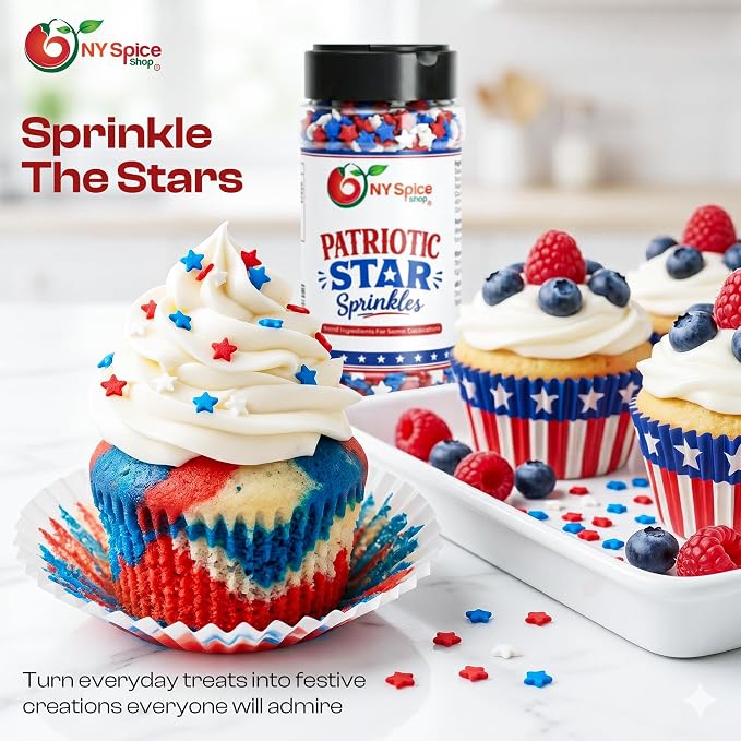 NY Spice Shop Red White & Blue Star Sprinkles - 3 Ounce Patriotic Sprinkles