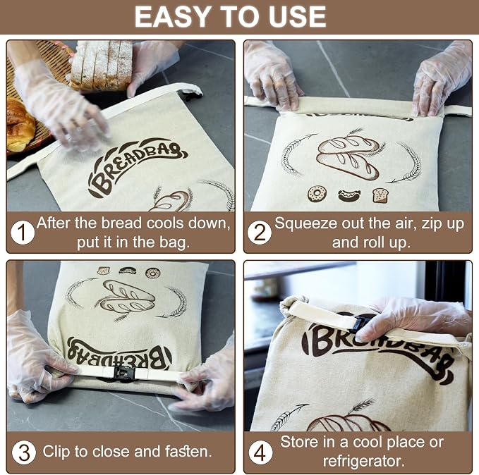 Beeswax Bread Bags for Sourdough, Large Size Sourdough Bread Bags with Beeswax to Keep Freshness Longer, Washable and Reusable Sourdough Storage Bag (2 Pack) (Beige)