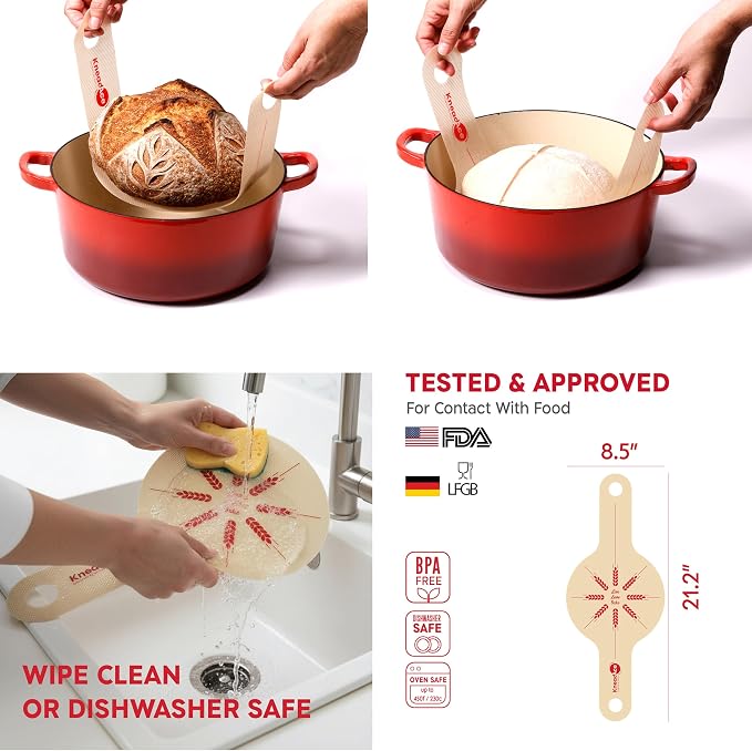 KneadAce Sourdough Kit, Sourdough essentials tools including round proofing basket, round bread sling, bread lame, bench scraper and baker's brush set and dough wand
