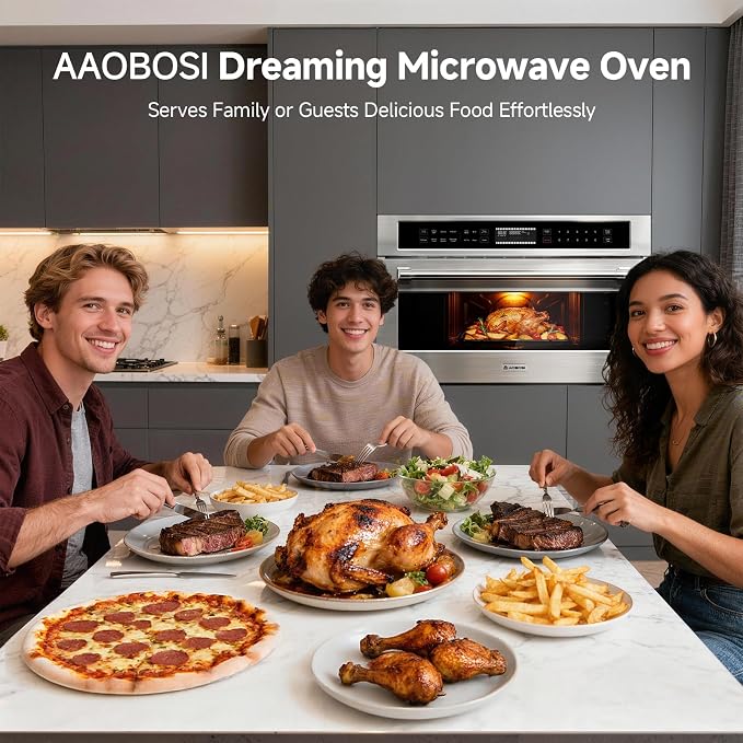 AAOBOSI 30 Inch Built-in Microwave and Convection Oven Combination, 1.6 Cu. Ft. Wall Oven Microwave Combos, Stainless Steel Finish, Touch Control LCD Display, Sensor Cook
