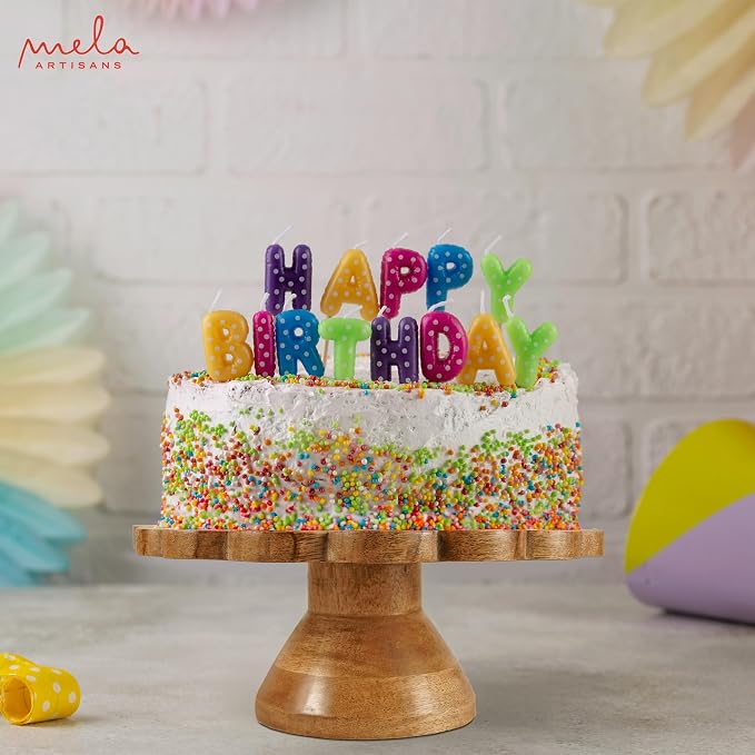 Mela Artisans 12" Mango Wood Cake Stand 5" Tall with Wooden Pedestal – Natural Finish Riser Designed for Birthday Cake and Cookie Display, Cupcake Stand & Decorative Trays