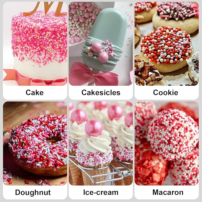 HUEBEATY 6-in-1 Pink Sprinkles for Cakes Cupcakes Decorating – 6.36oz/180g Edible Baby Shower, Strawberry, Princess & Valentine’s Day Sprinkles with Pink Pearls, Red Pink Mini Hearts, Jimmies & Nonpareils for Cookies, Ice Cream & Desserts Topping and B...