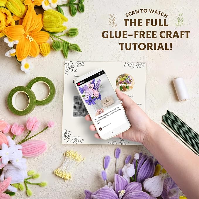LENYNAL 500 Pcs Pastel Pipe Cleaners Bulk Craft, Macaron Pipe Cleaner Flower Kit, Glue-Free & Safe for Kids, Step-by-Step Tutorial, 6 Colors Chenille Stems for Flower Making