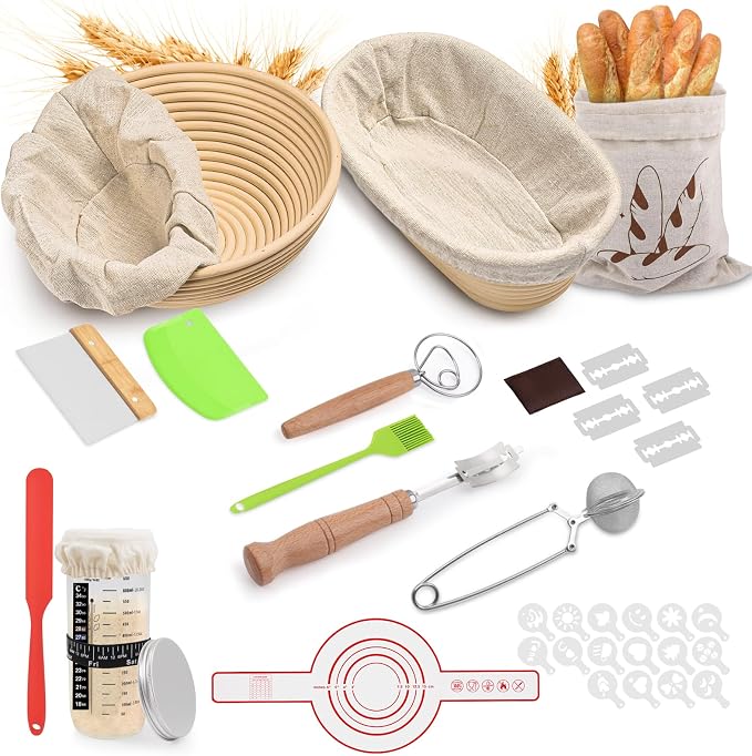 Sourdough Starter Kit, Sourdough Bread Baking Supplies, Bread Proofing Basket, sourdough starter jar, Sourdough Bread Basket, for Bread Making Baking Fermentation, Holiday Activities