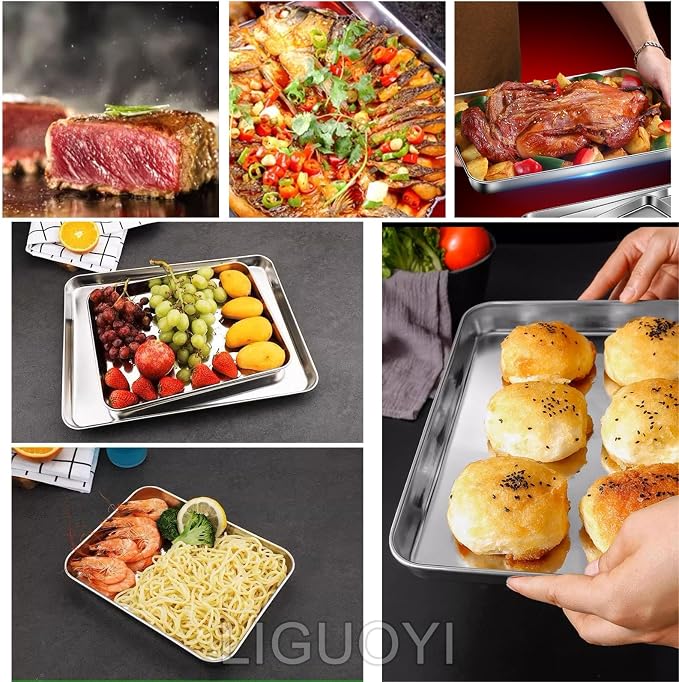 LIGUOYI Stainless Steel Oven Sheet Pan Tray Cookie Sheet, Rectangle Baking Tray Nonstick Warp Resistants Heavy Duty Sheet Pan Trays, Serving Tray for Kitchen, Smooth Edge Pan(50x35x3cm)